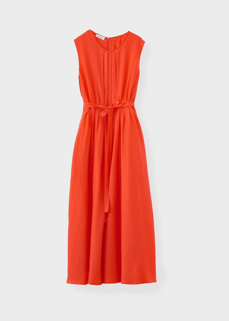 Burnt Orange Sleeveless Voile Cotton  Dress With Gathered waist and self belt