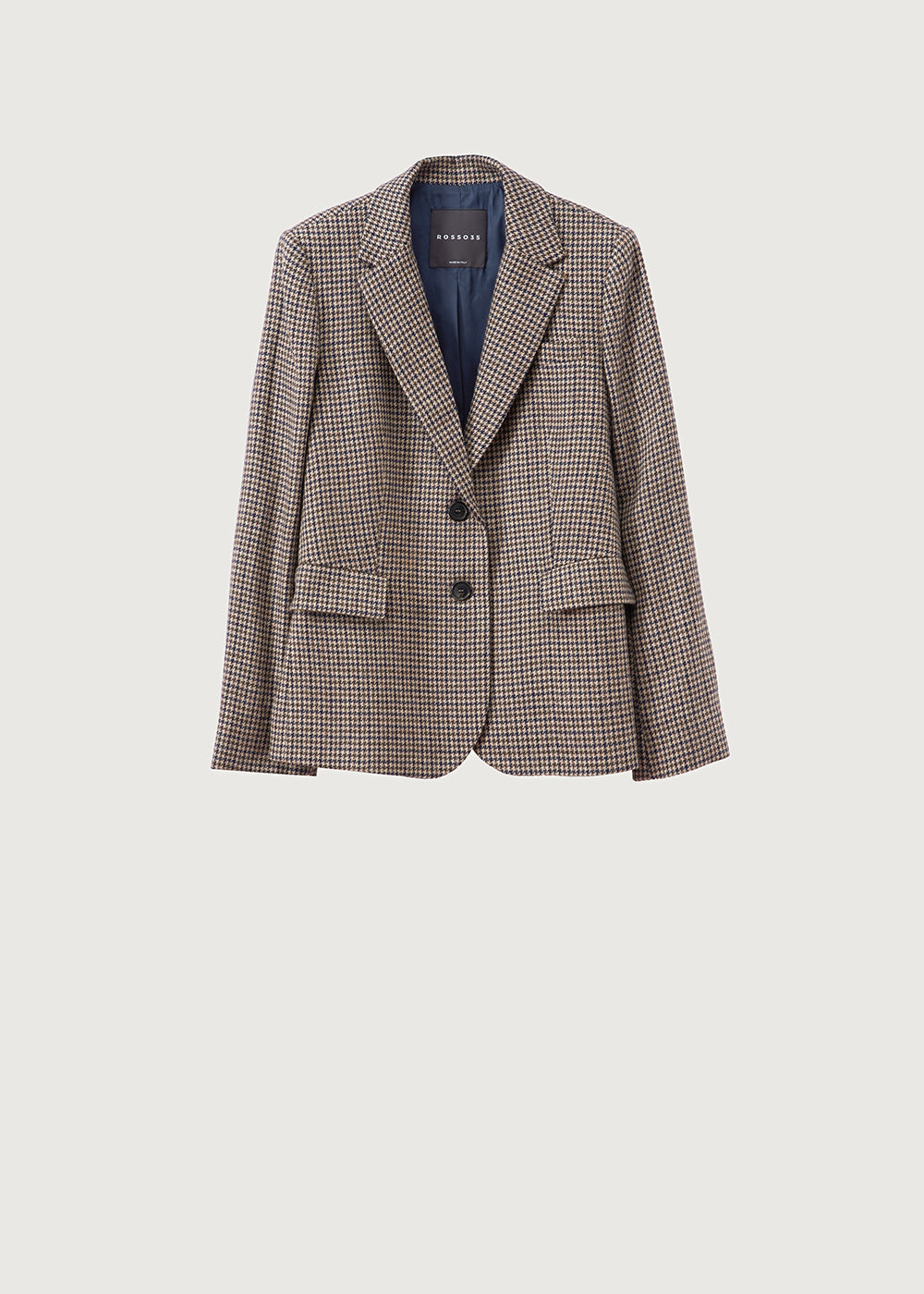 Rosso35 Blue Brown Houndstooth Wool Blazer