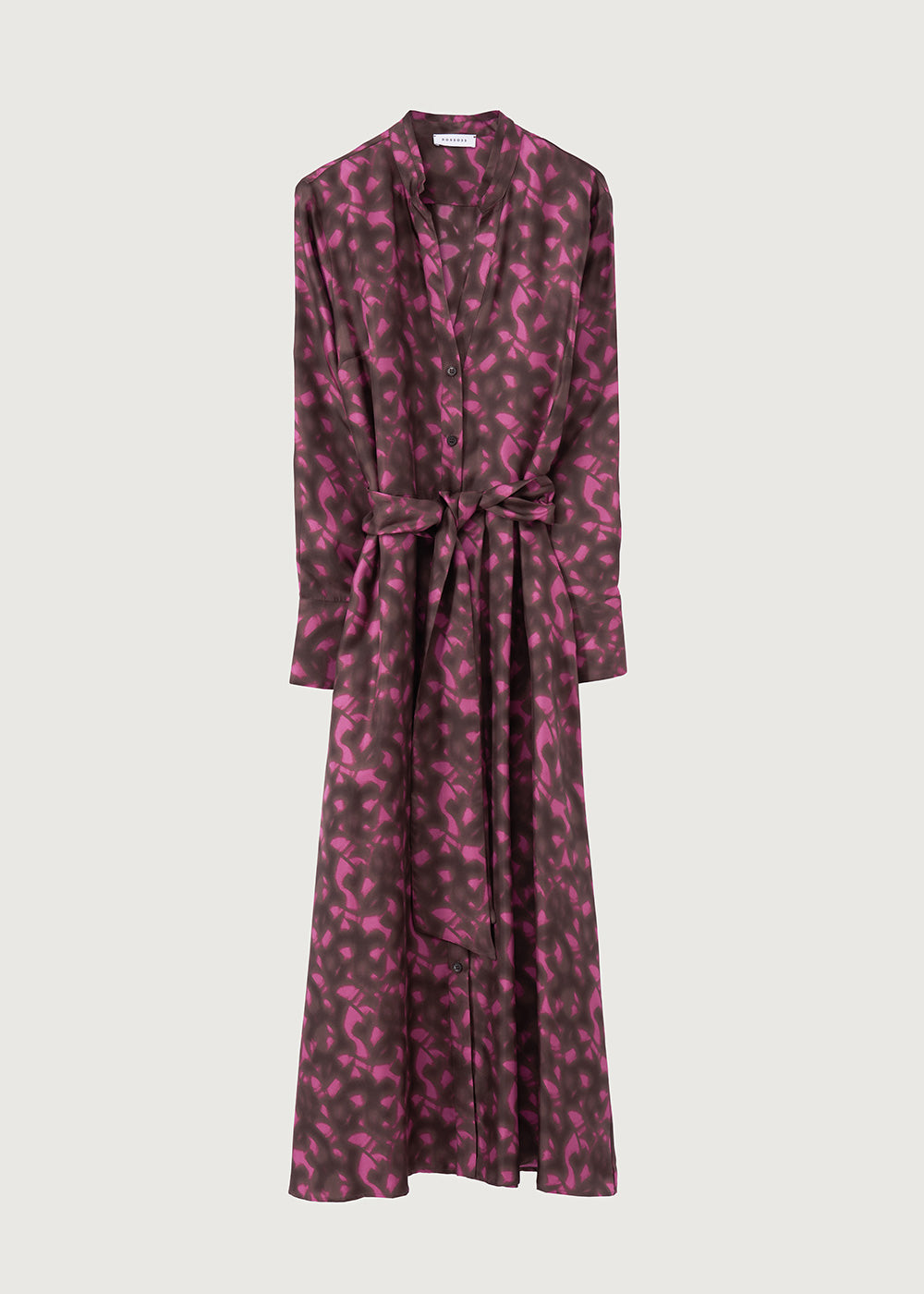Rosso35 Silk Magenta and Brown Shirt Dress With Self Belt