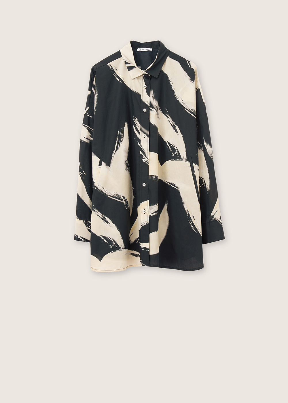 Rosso35 Black & Ivory Print Relaxed Cotton Shirt