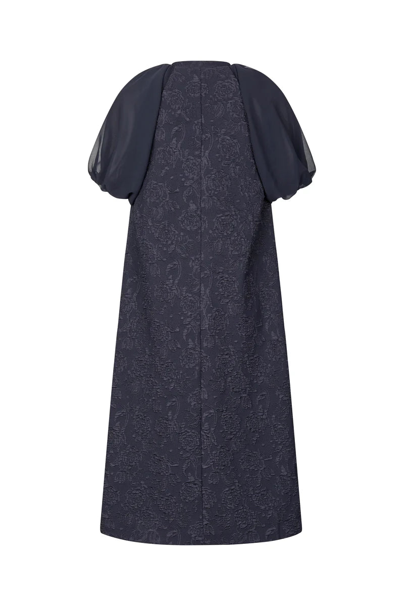 Stine Goya Balloon Sleeve Navy Midi Dress