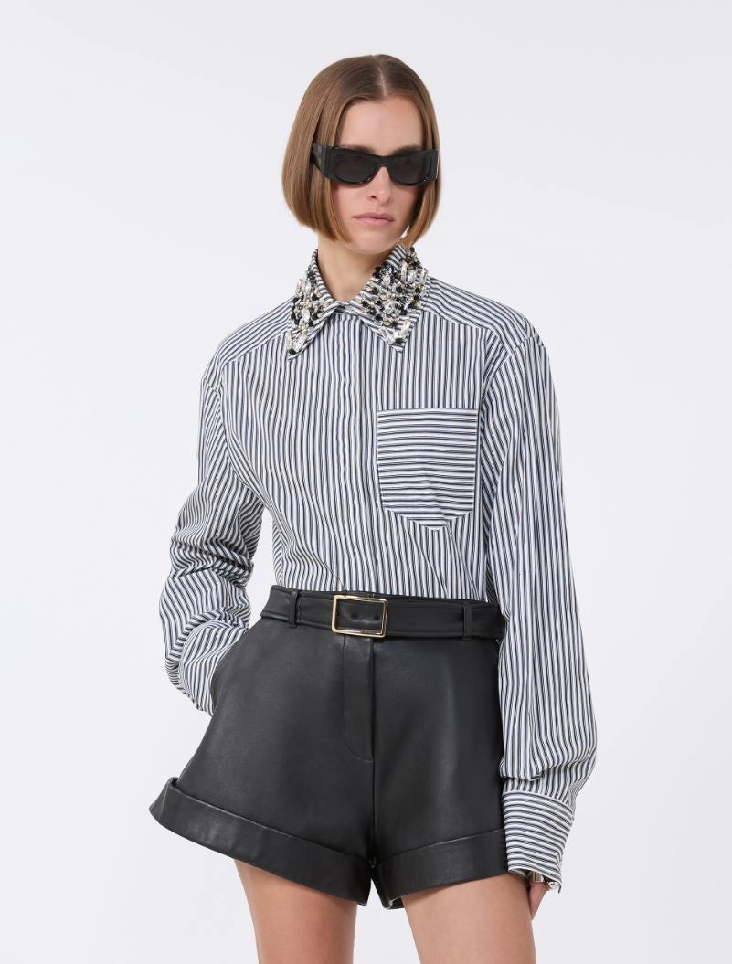 Sportmax Spxquagg Stripped Shirt with Rhinestone on the Collar