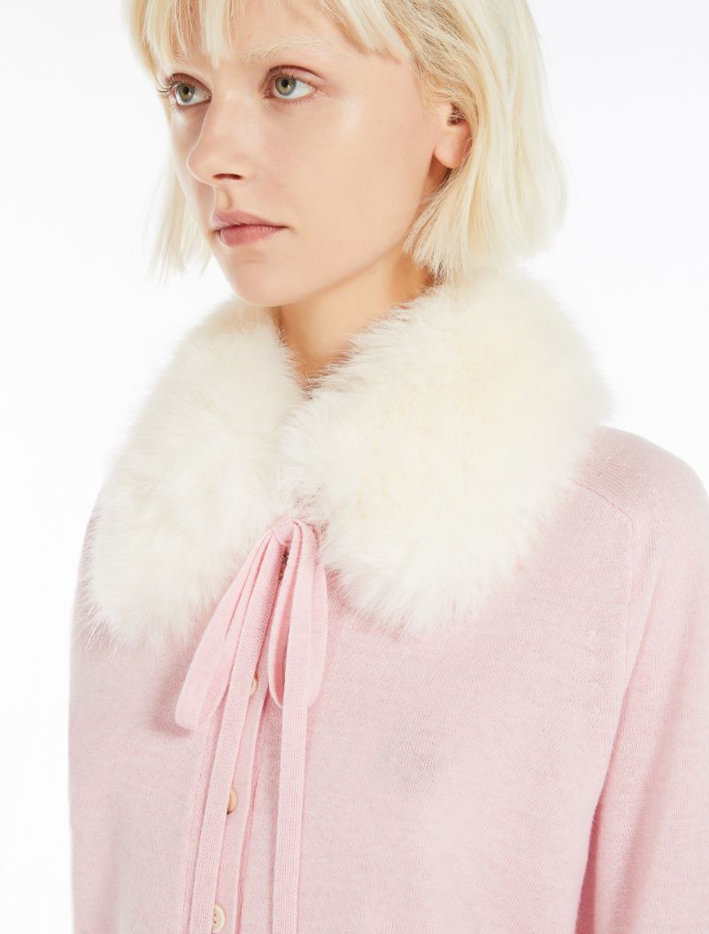 Vintage Pink Cardigan with Genuine Fur 2024 Collar