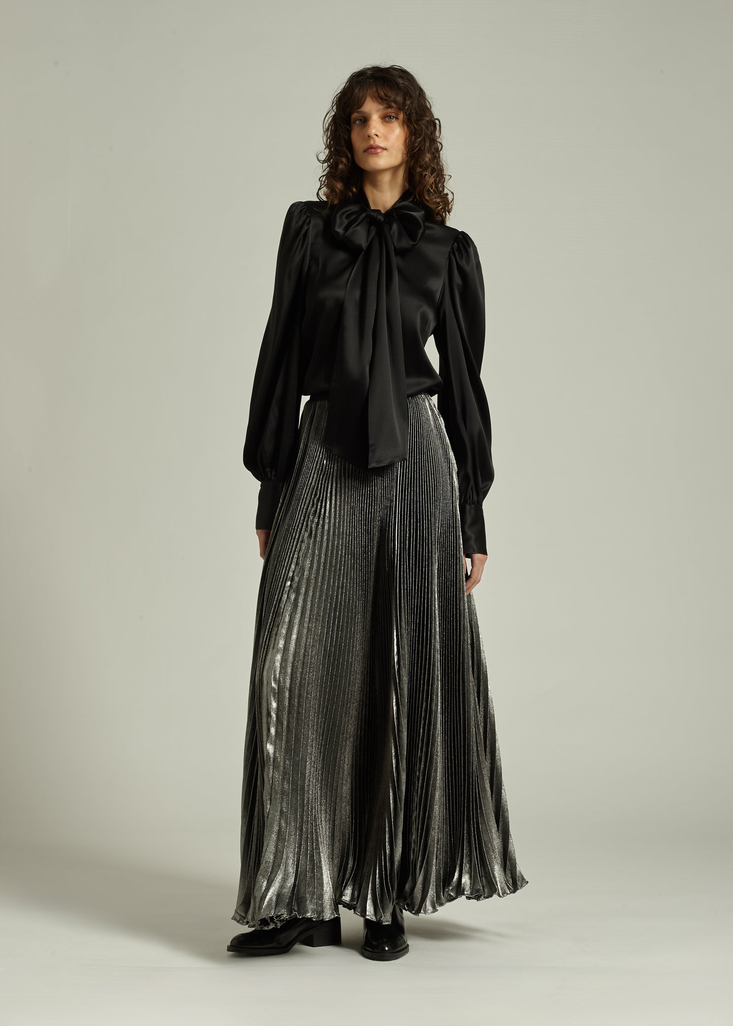 Sara Roka Black Silk Blouse with Bow Tie Detail