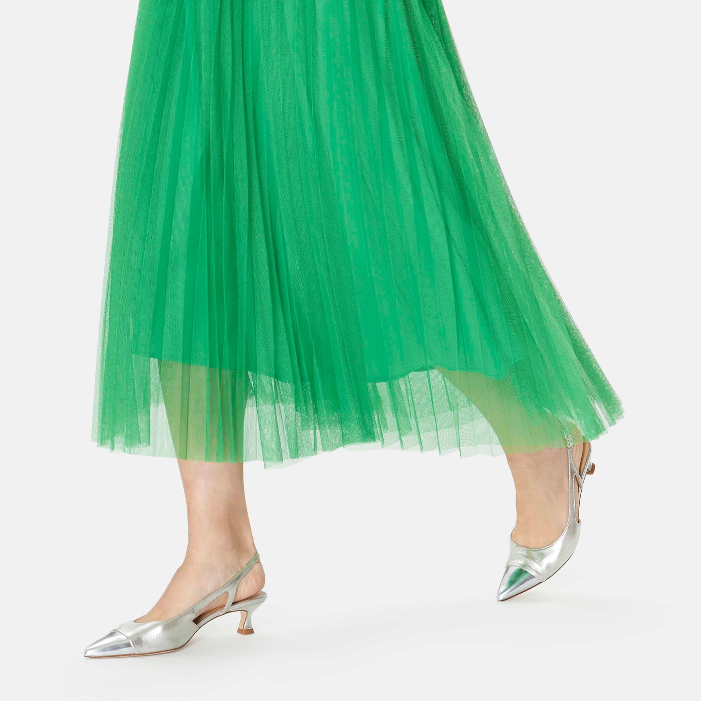 Green Midi Length Tulle Skirt