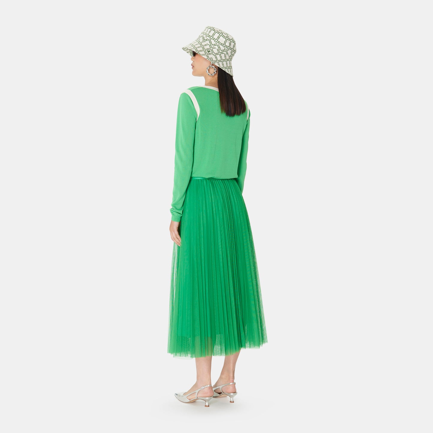 Green Midi Length Tulle Skirt