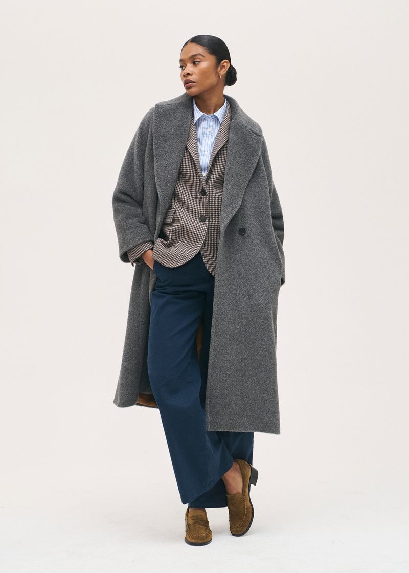 Rosso35 Mid Grey Alpaca and Wool Mix Double Breasted Coat