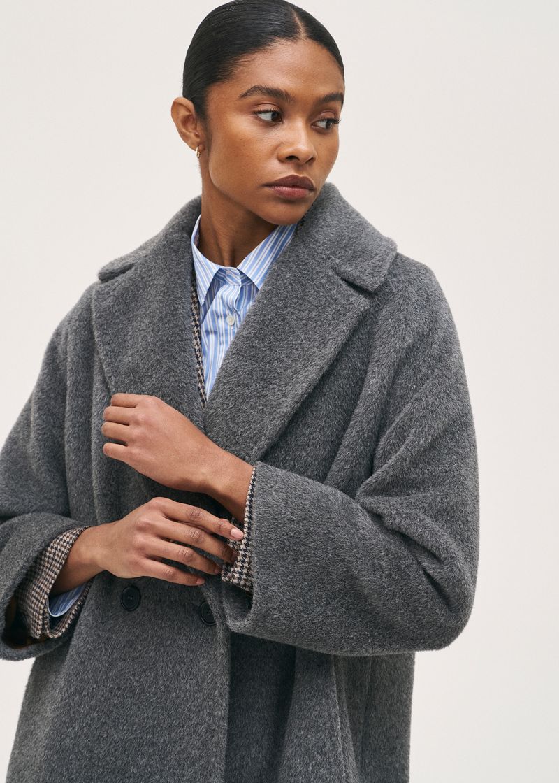 Rosso35 Mid Grey Alpaca and Wool Mix Double Breasted Coat
