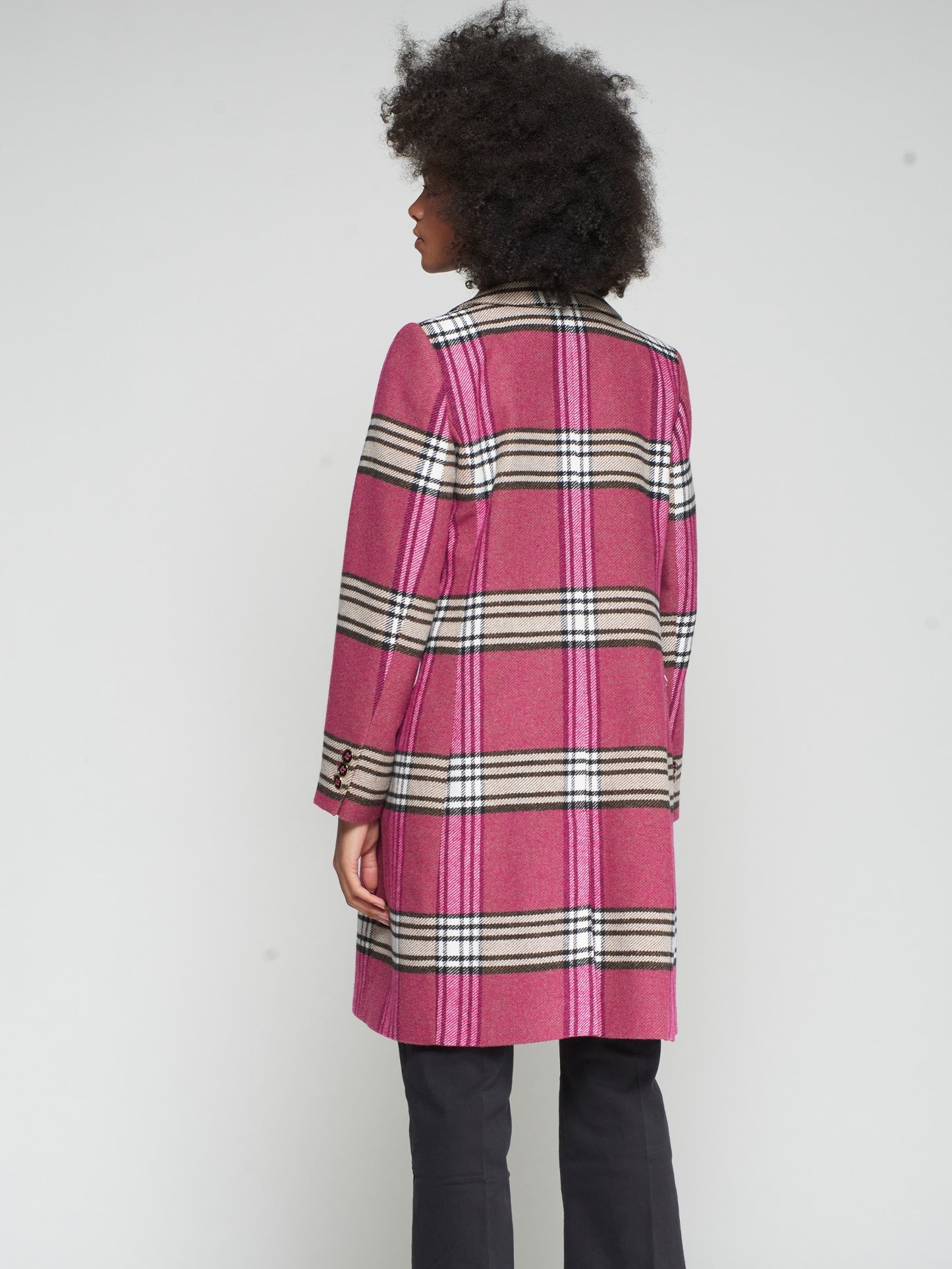 Vilagallo Raspberry Check Double-Breasted Wool Coat