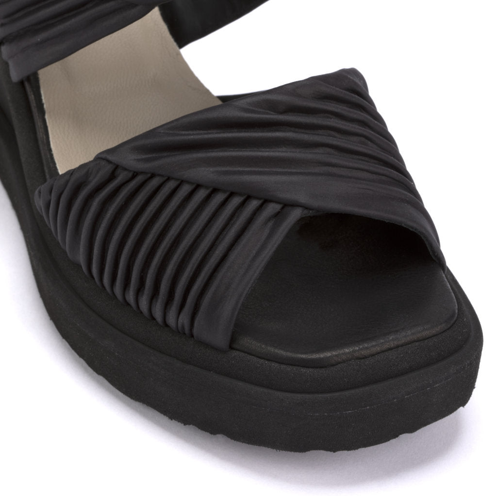 Julia Plisse Black Wedge Sandal