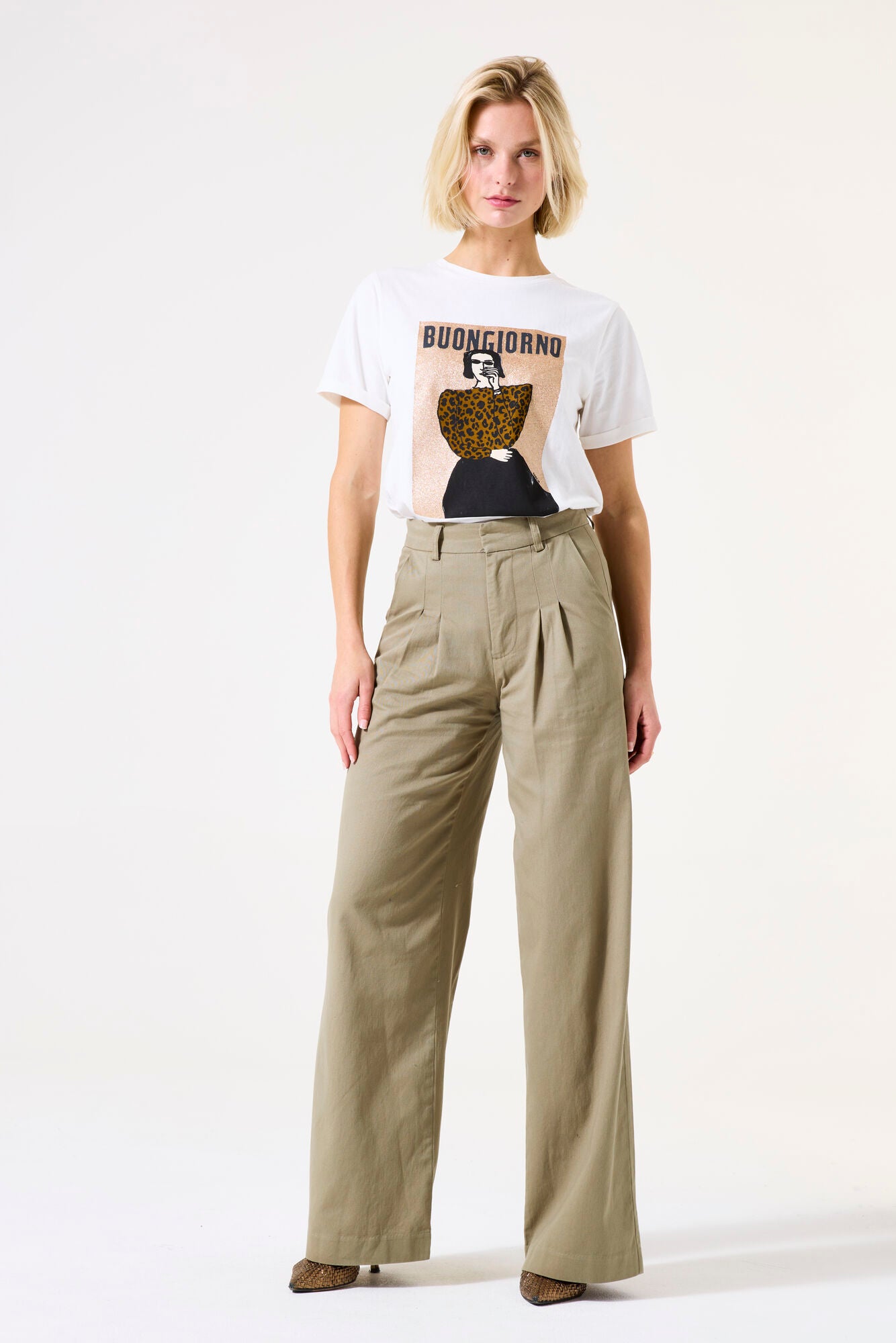 Garcia Green Cotton Wide Leg Trousers