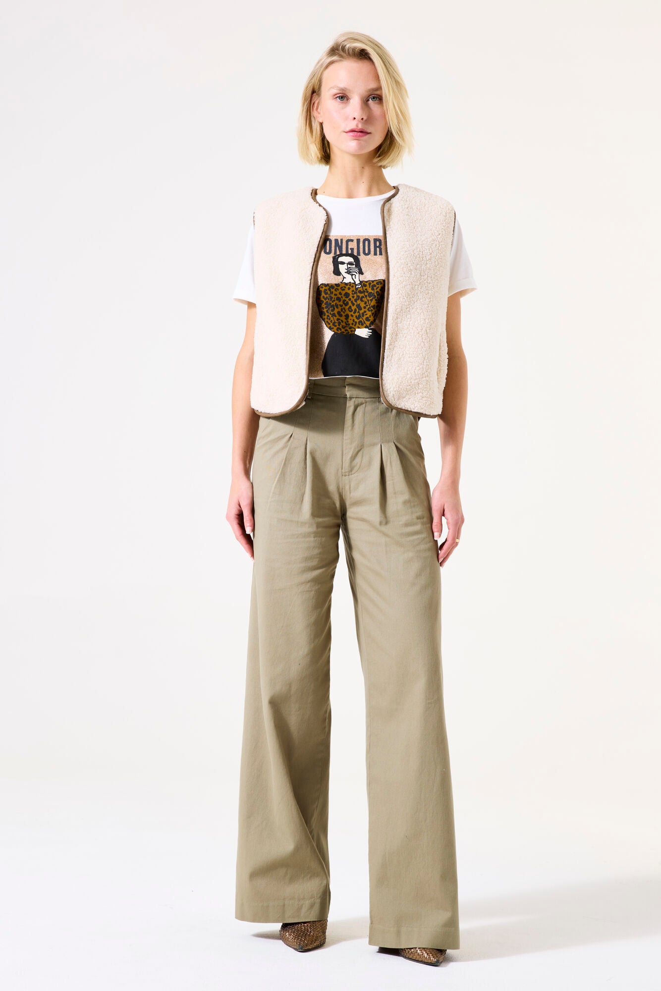 Garcia Green Cotton Wide Leg Trousers