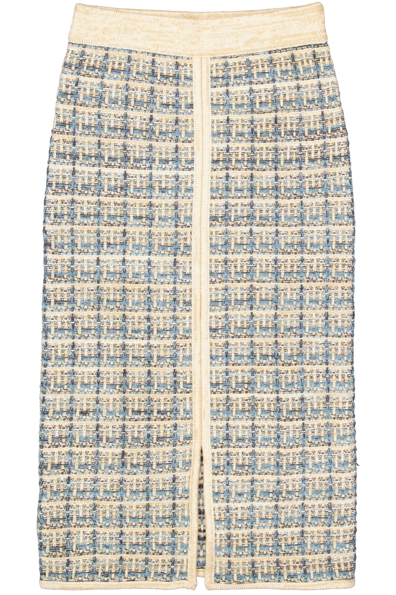 Garcia Fitted Baby Blue Check Knit Skirt With Split