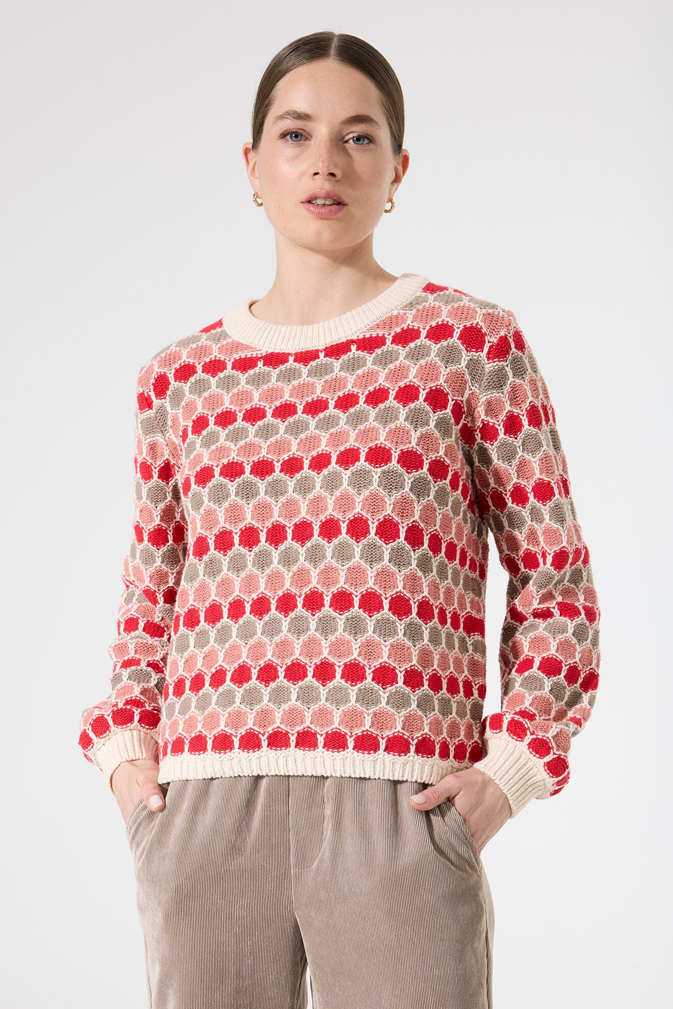 Garcia Whitecap Knit Jumper in Red, Pink and Taupe