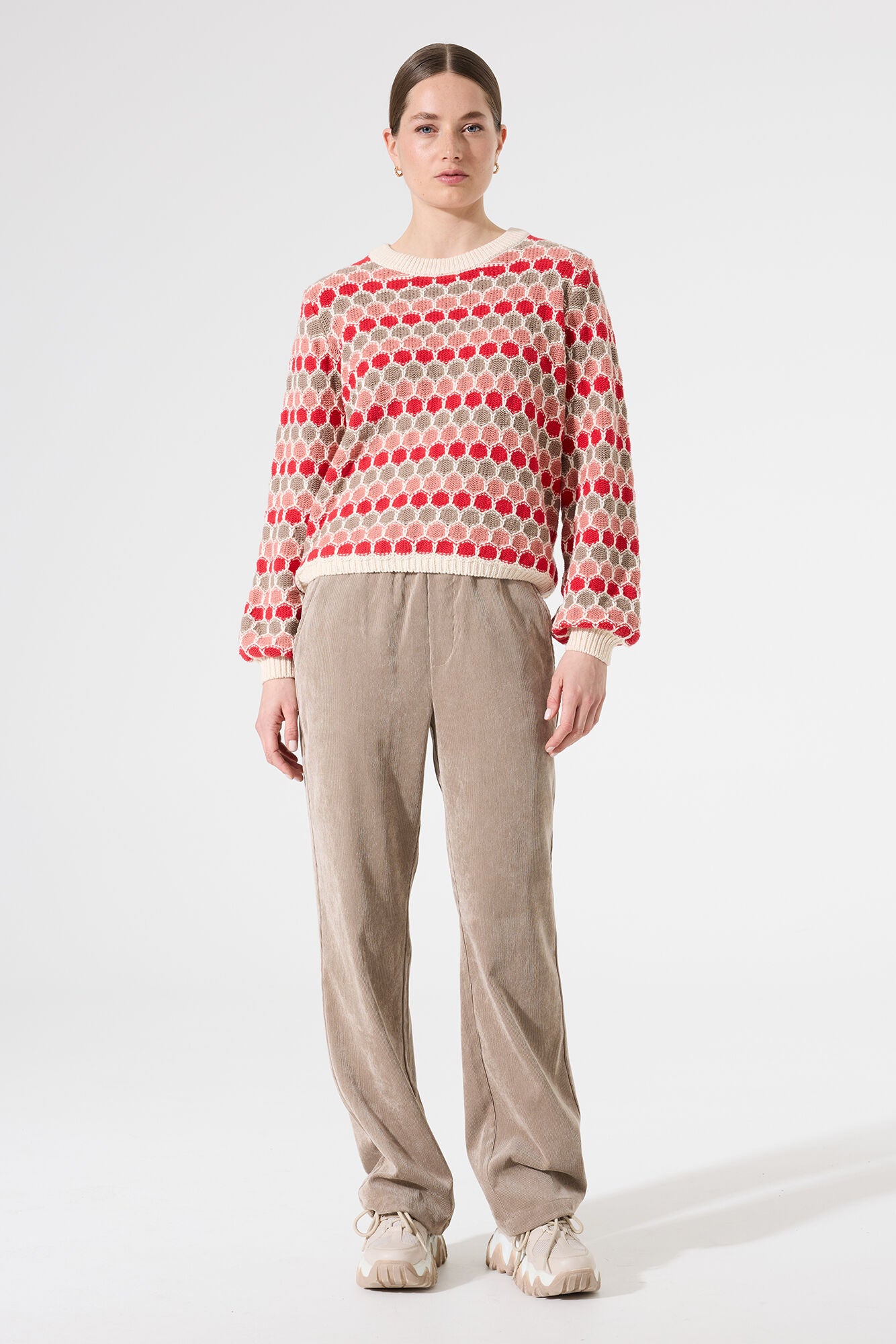 Garcia Whitecap Knit Jumper in Red, Pink and Taupe