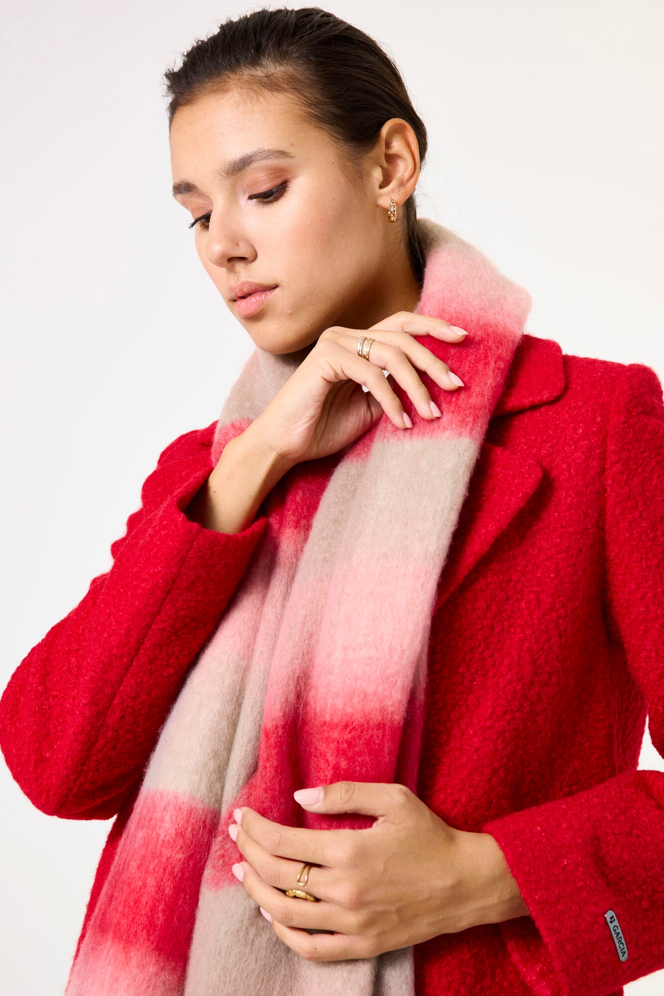 Garcia oversized Red and Pink Check Scarf
