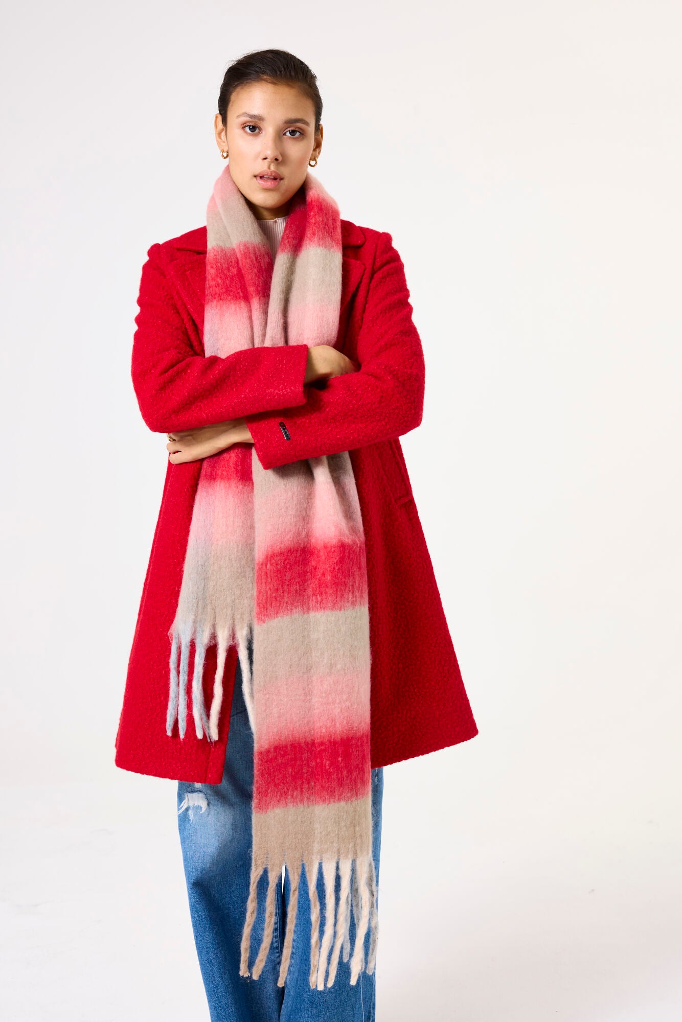 Garcia oversized Red and Pink Check Scarf