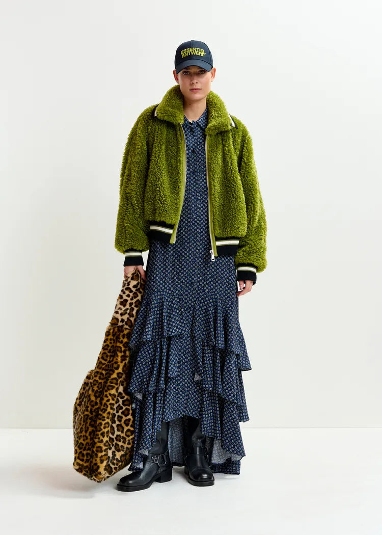 Essentiel Antwerp Iwill Olive Faux Fur Jacket