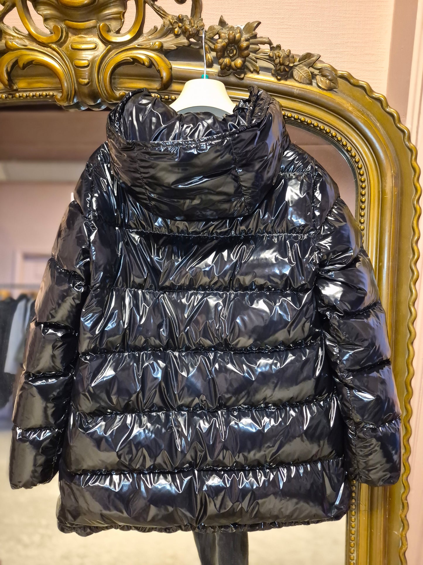 Herno Black Glossy Medium Length Puffa With Hood