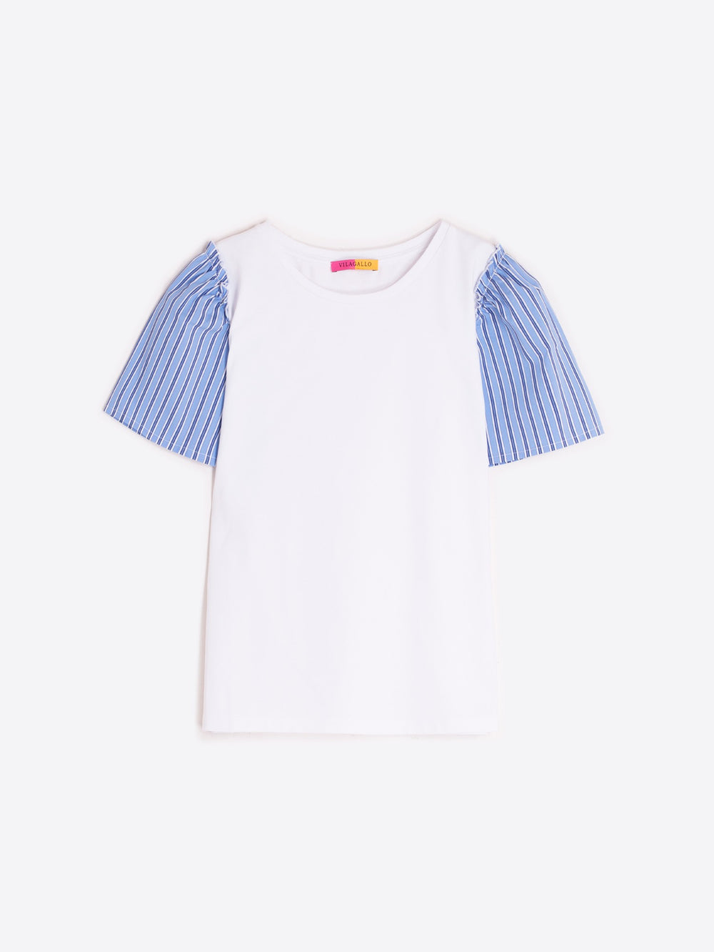 Vilagallo White T-Shirt With Striped Sleeves