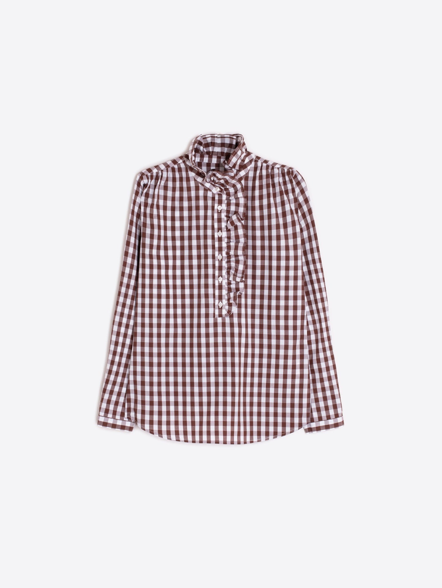 Vilagallo Check Brown & Brown Shirt With Ruffle
