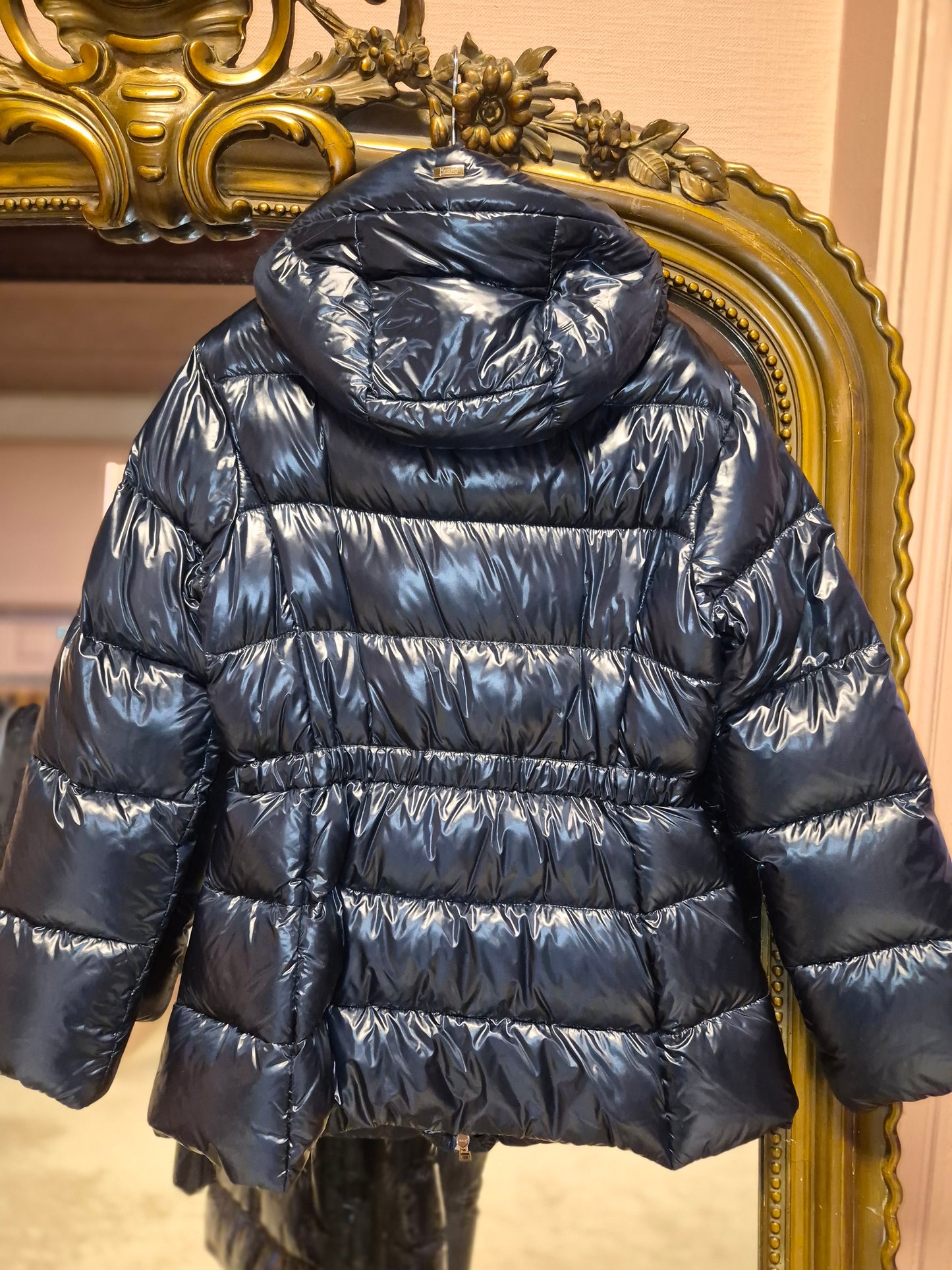 Herno Navy Belted Woven Puffa Jacket
