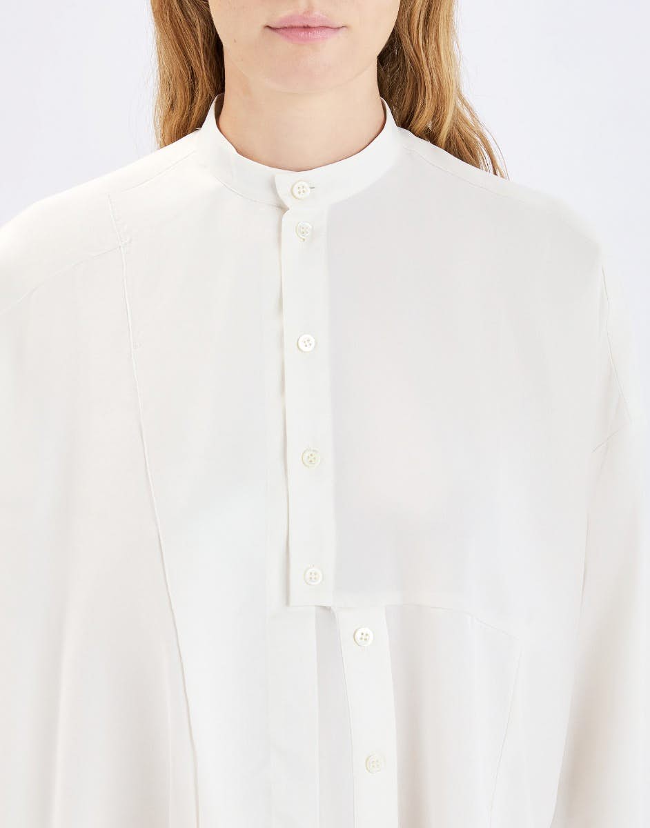 High Canter White technical satin shirt with layered panels