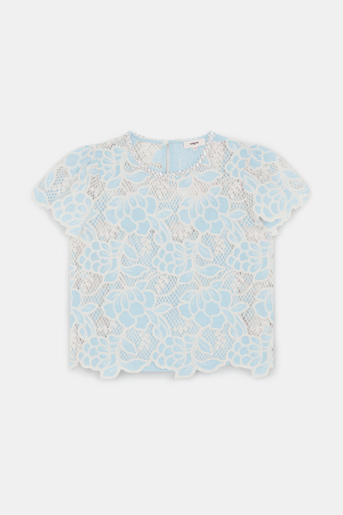 Suncoo Lexy Lace Top in Sky Blue