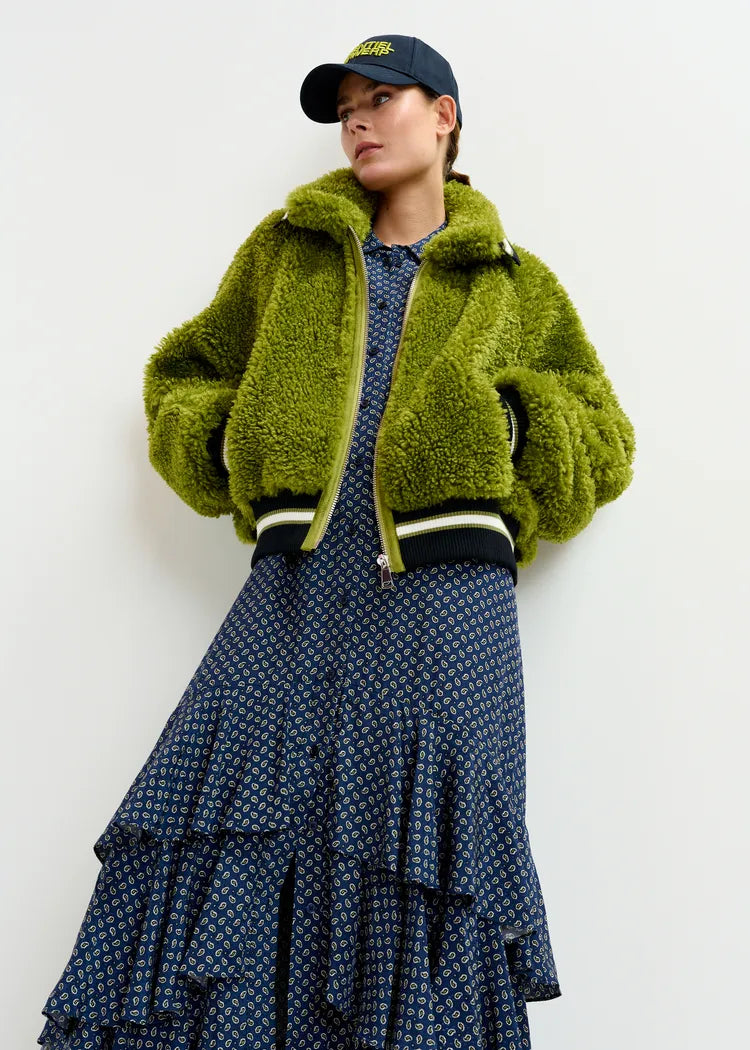 Essentiel Antwerp Iwill Olive Faux Fur Jacket