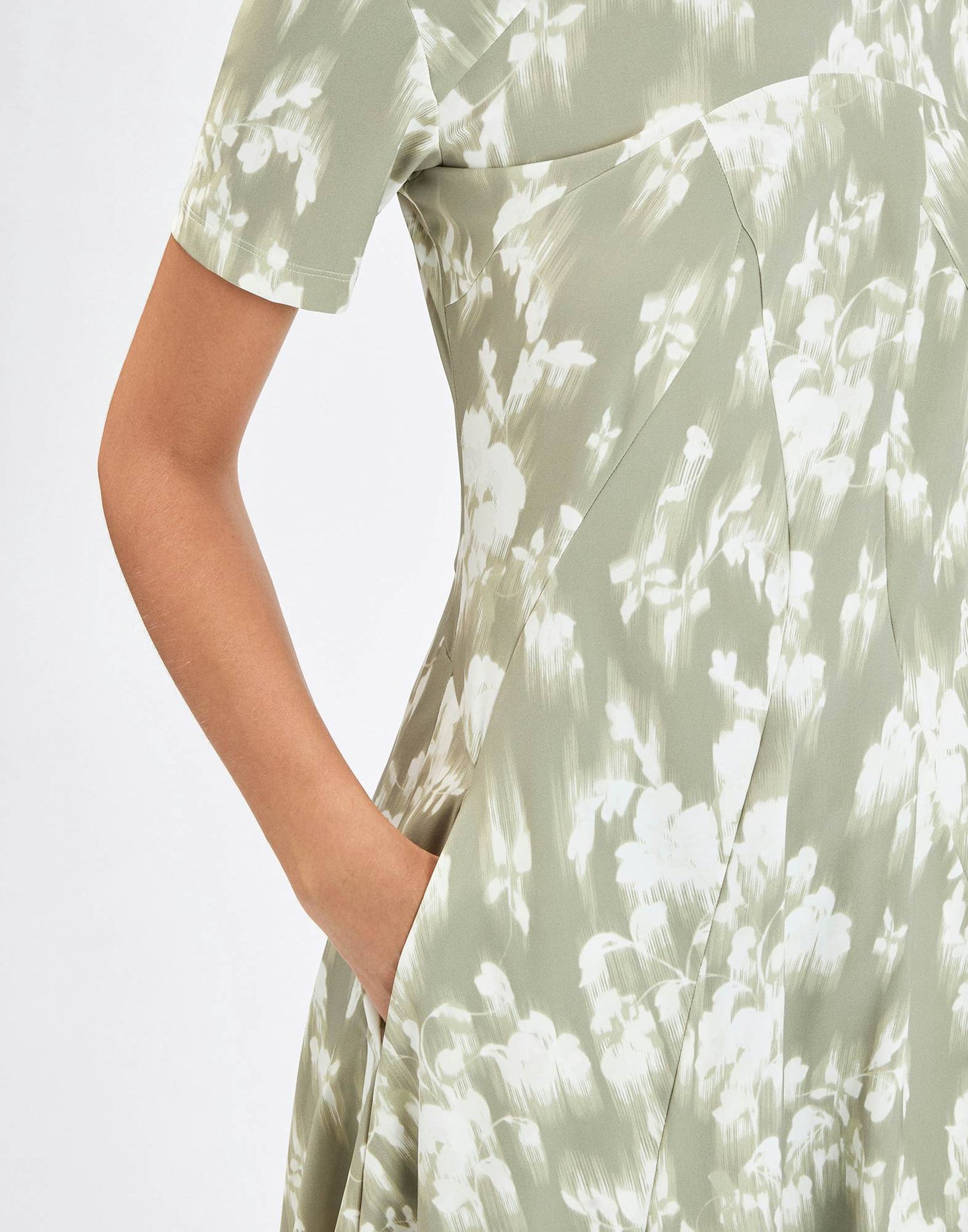 High Mesmerize Green and ivory Sensitive® midi dress with “Dripping Flowers” print