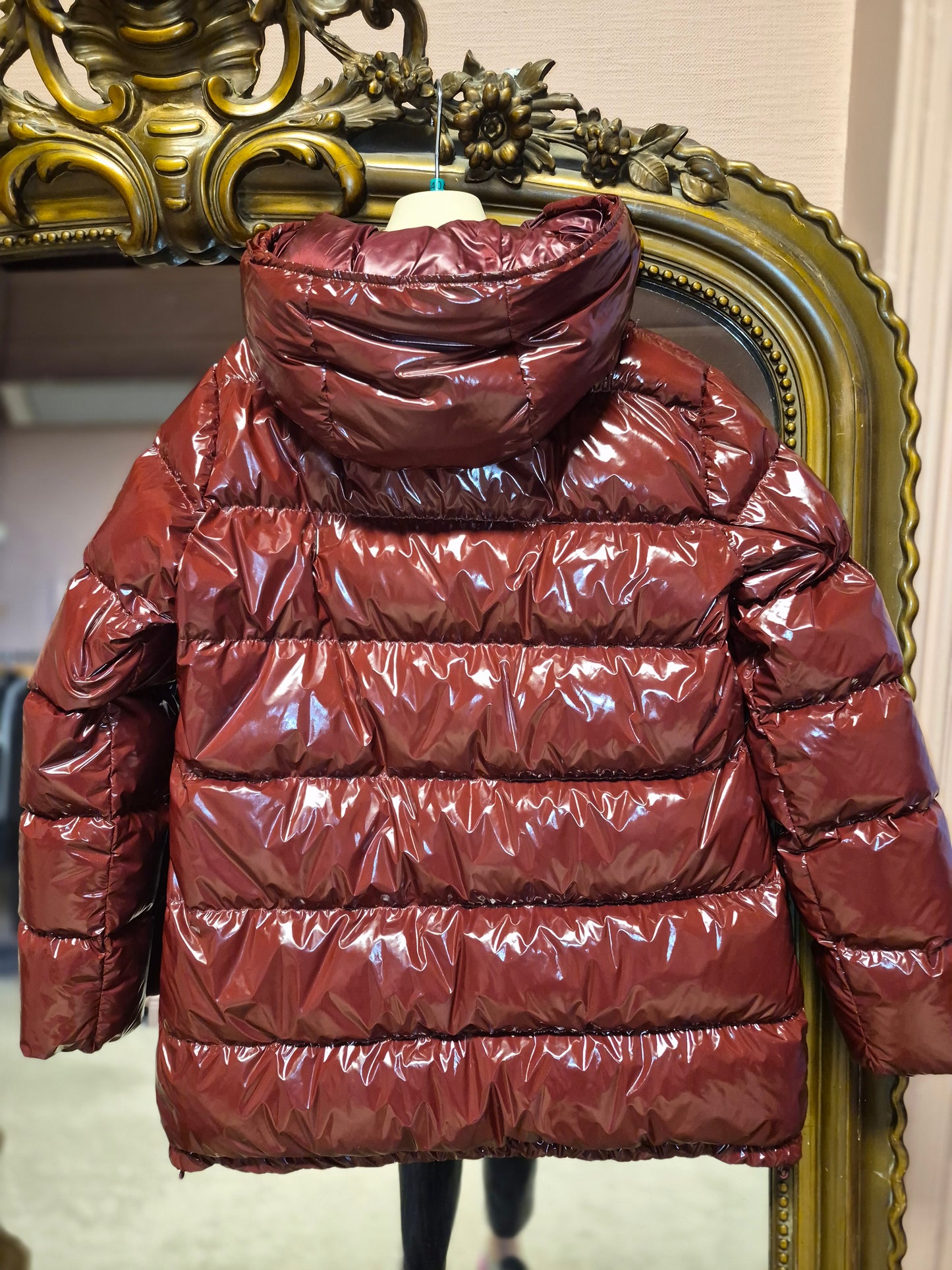 Herno Bordeaux Glossy Medium Length Puffa With Hood