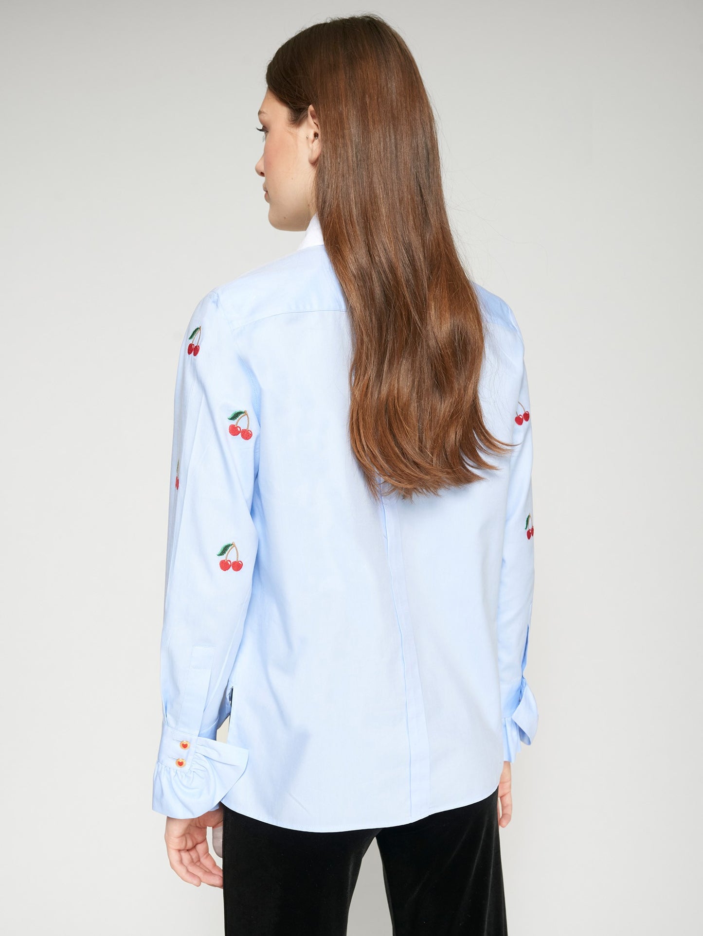 Vilagallo Sky Blue Shirt Cherry Embroidery
