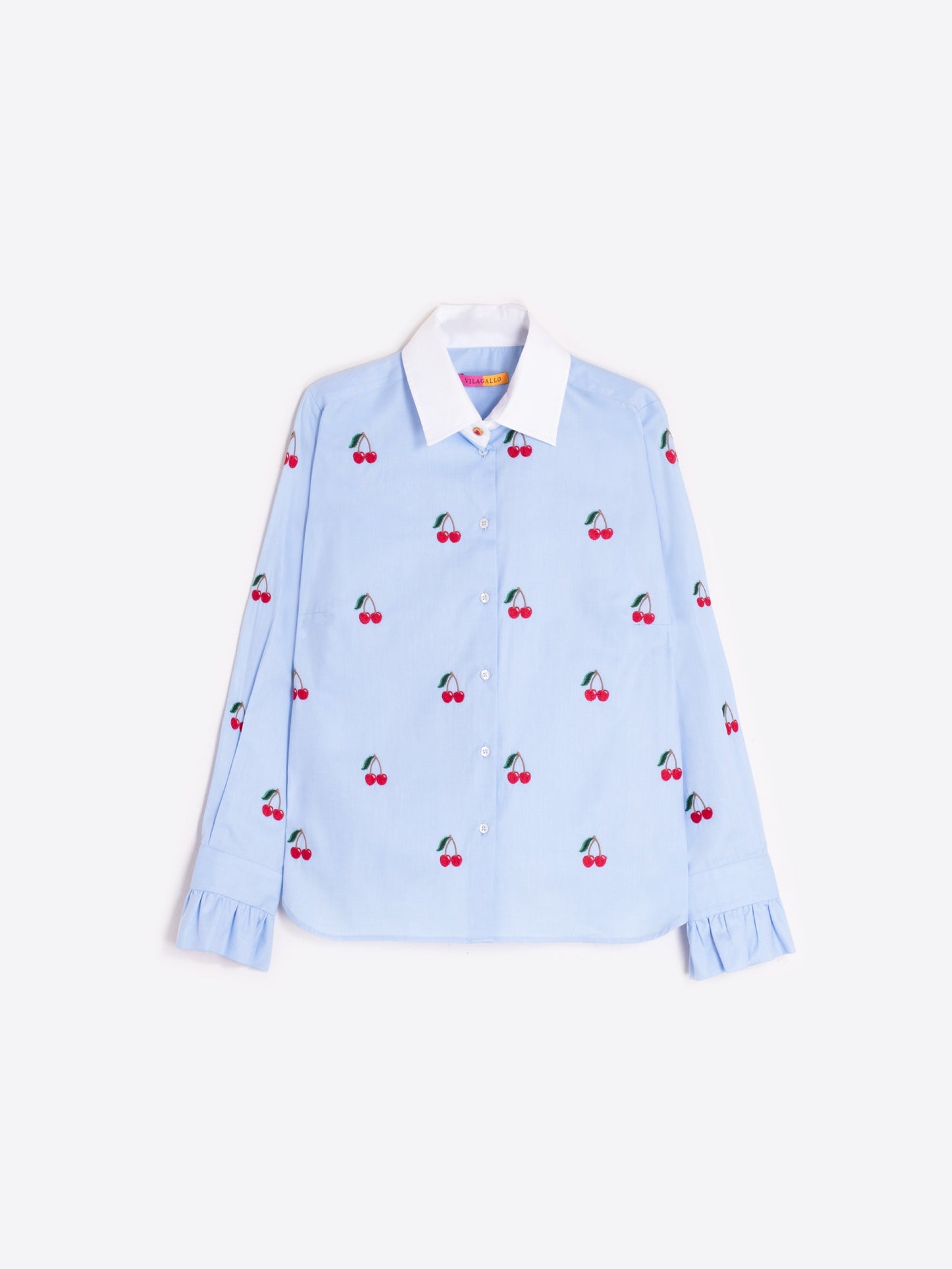 Vilagallo Sky Blue Shirt Cherry Embroidery