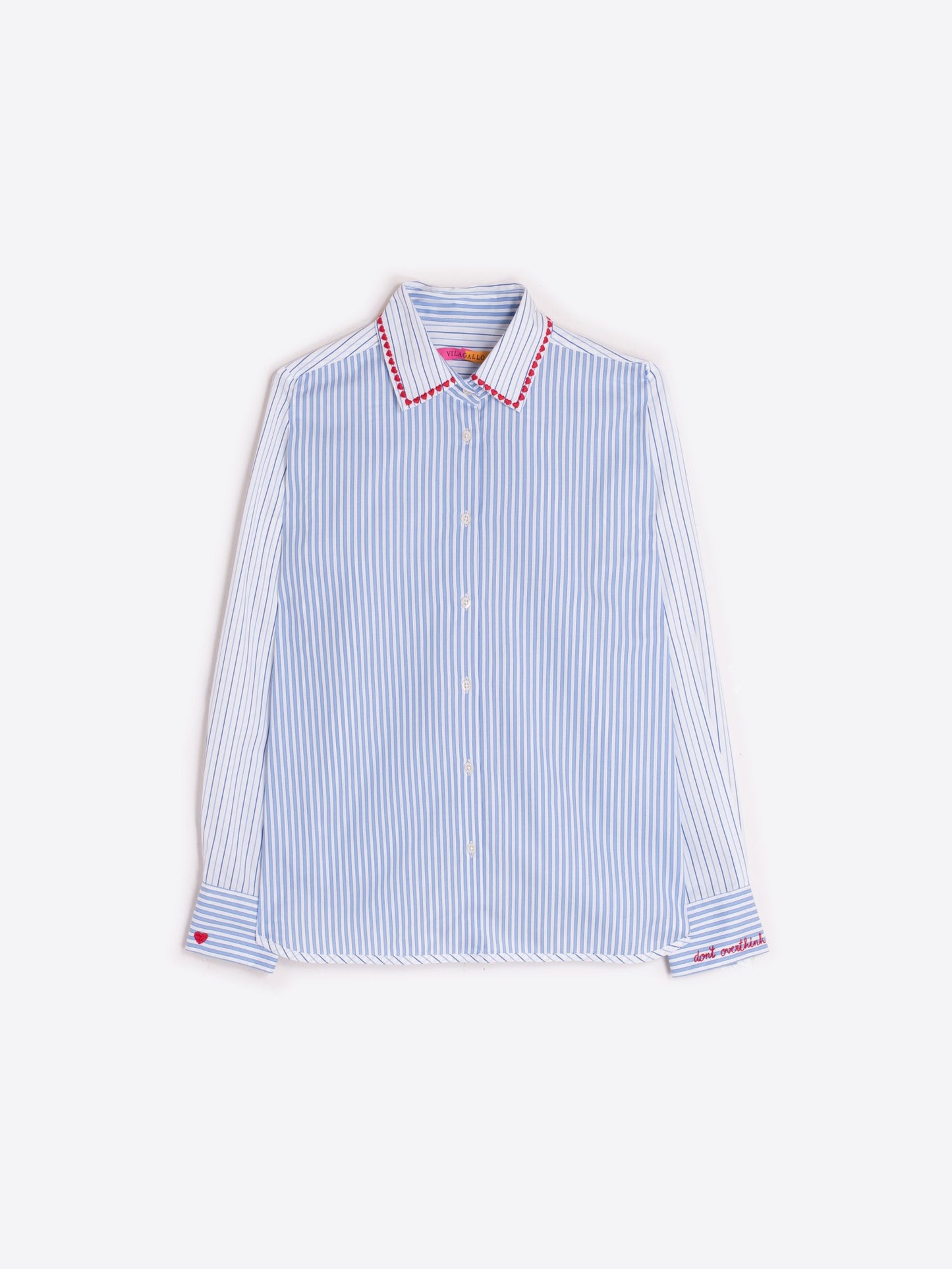 Vilagallo Striped Blue Shirt With Embroidered Hearts