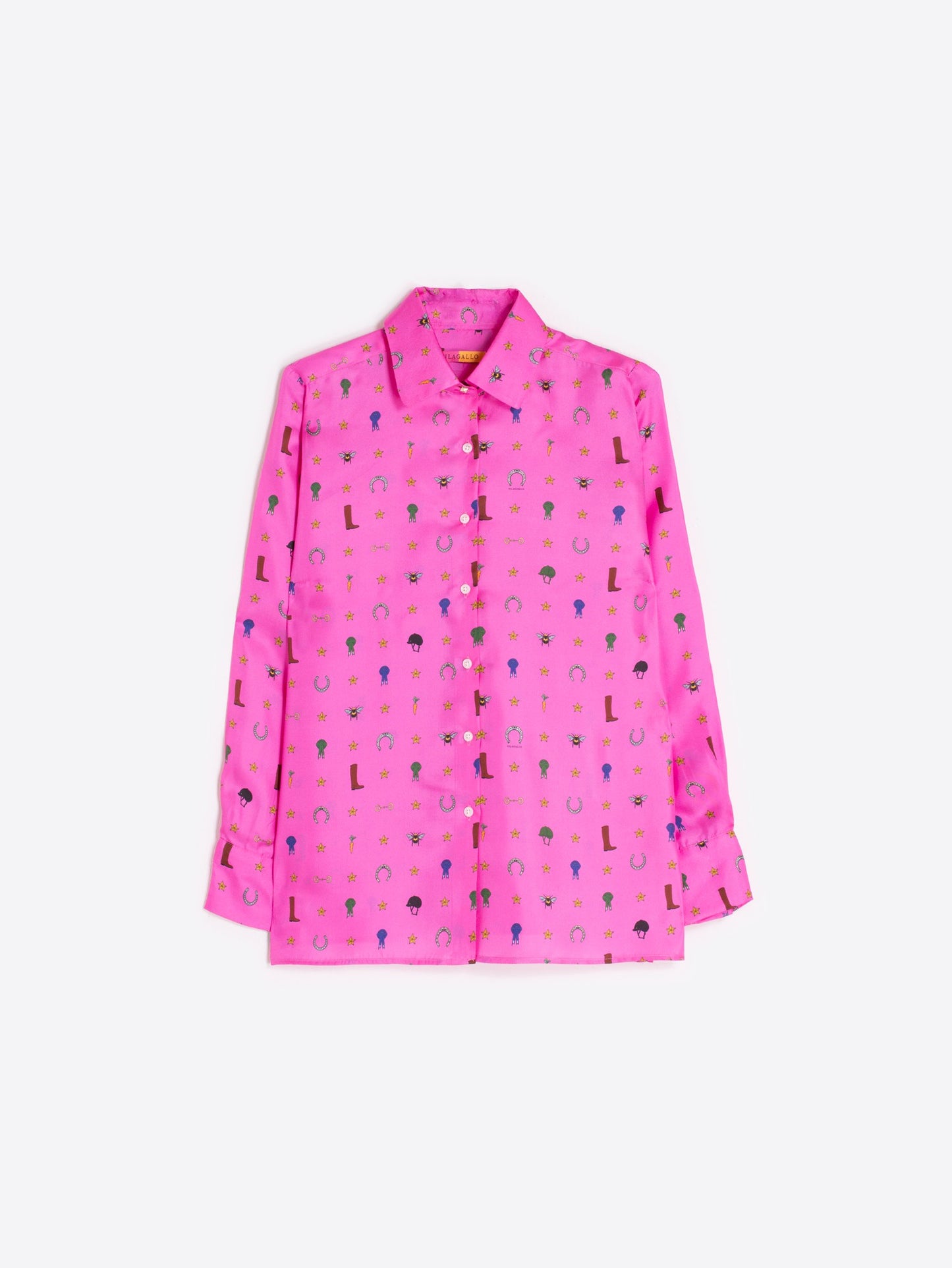 Vilagallo Pink Silk Shirt Equestrian Print