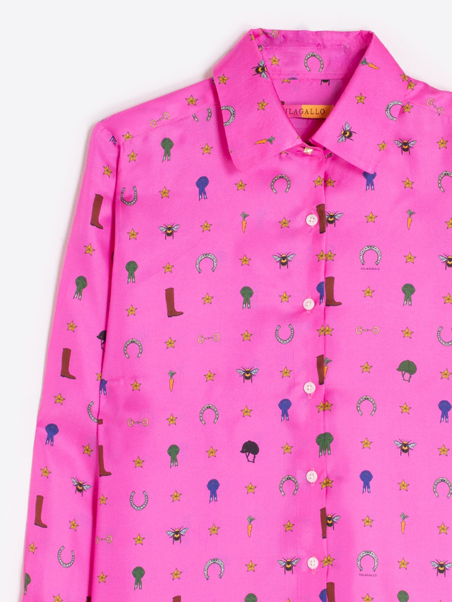 Vilagallo Pink Silk Shirt Equestrian Print