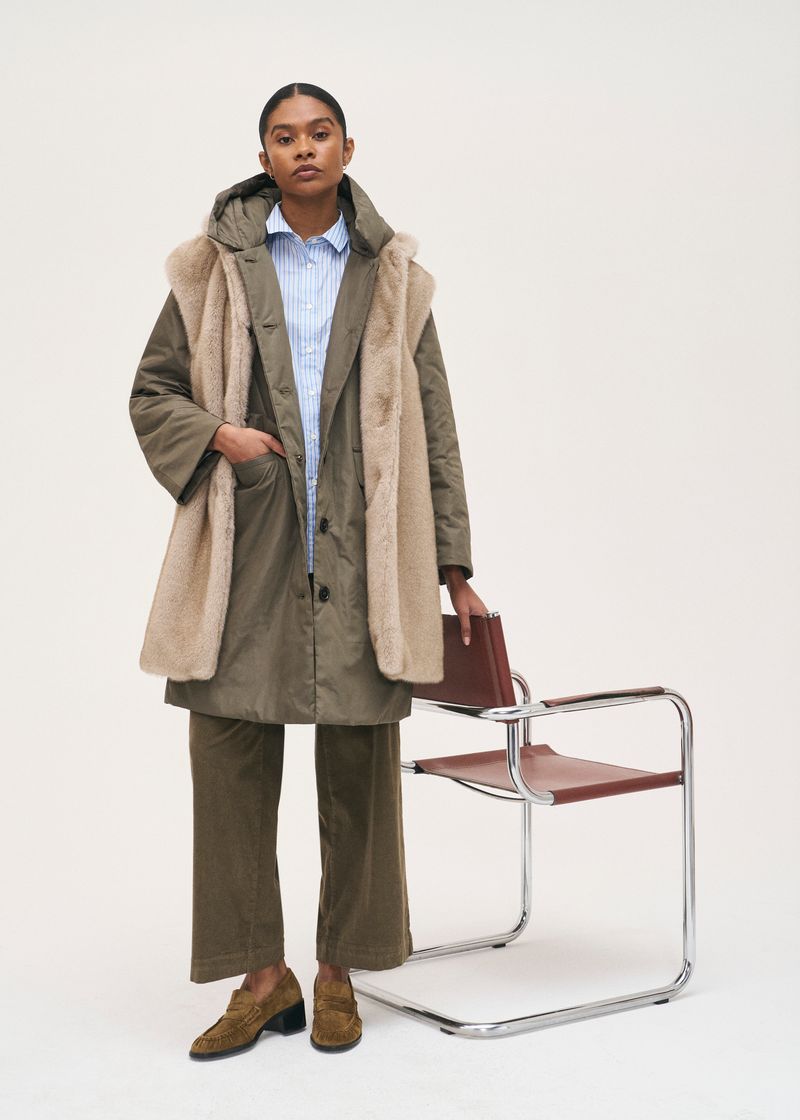 Rosso35 Army Green Quilted Coat with Hood