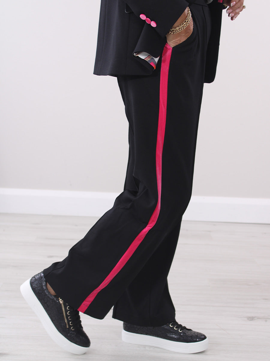 Vilagallo Stretch Fabric Trouser with Pink Velvet Stripe