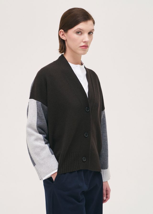 Rosso35 Brown and Grey Relaxed Cashmere Mix Cardigan