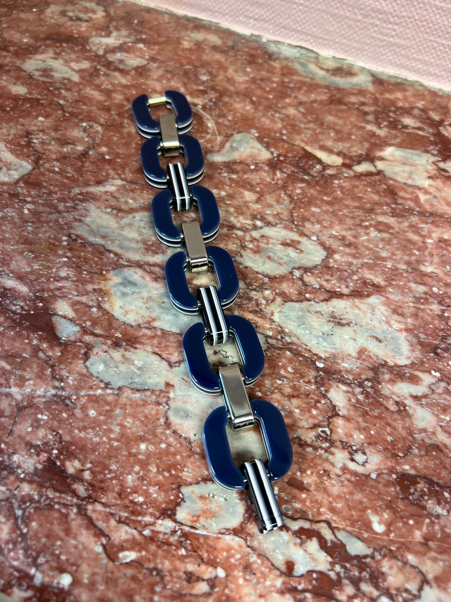Navy and Pewter Double Sided Bracelet