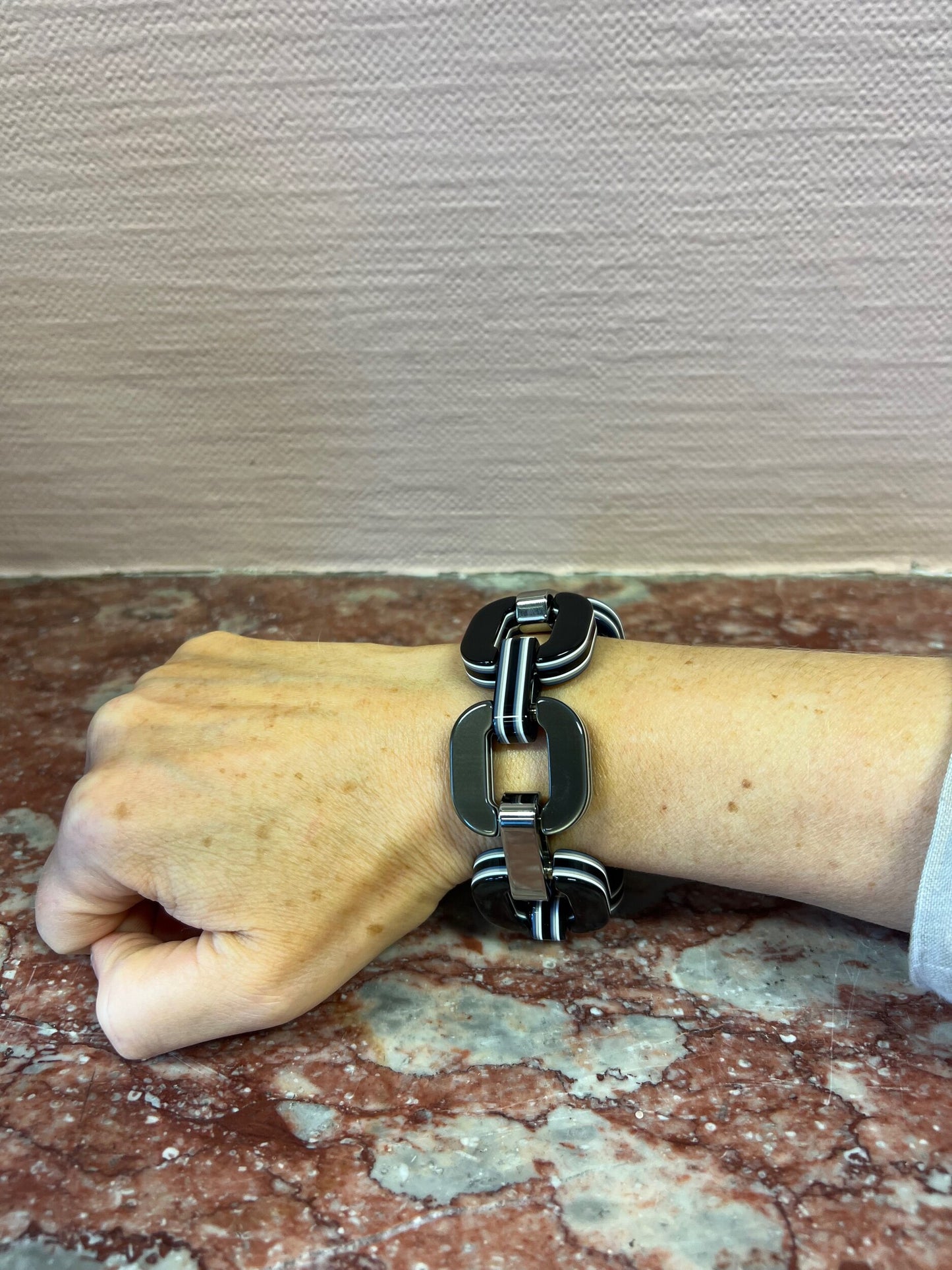 Navy and Pewter Double Sided Bracelet
