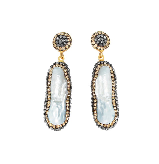 Baroque Pearl Double Sided Earrings, Gold