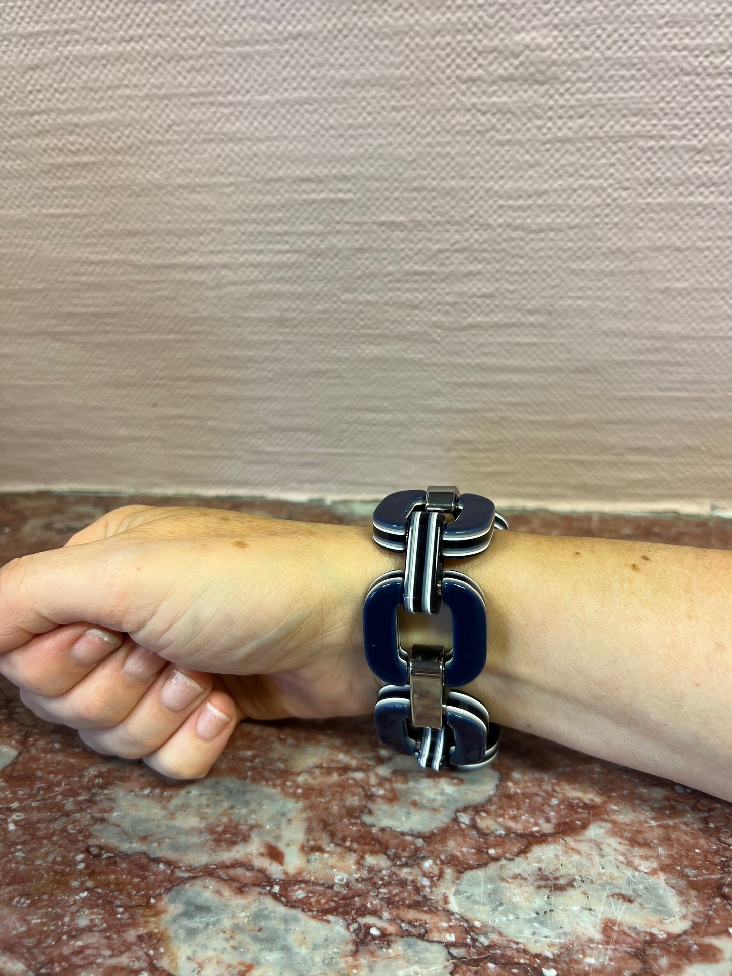 Navy and Pewter Double Sided Bracelet