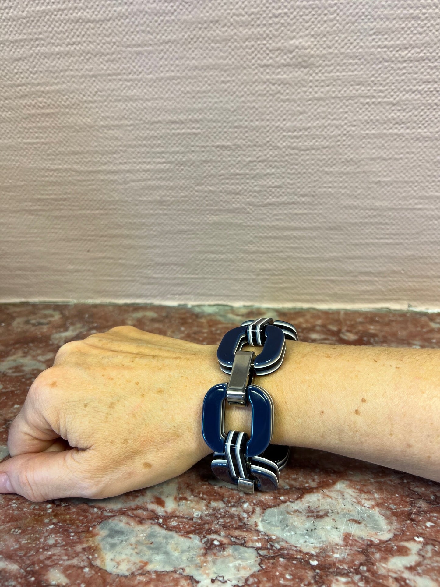 Navy and Pewter Double Sided Bracelet