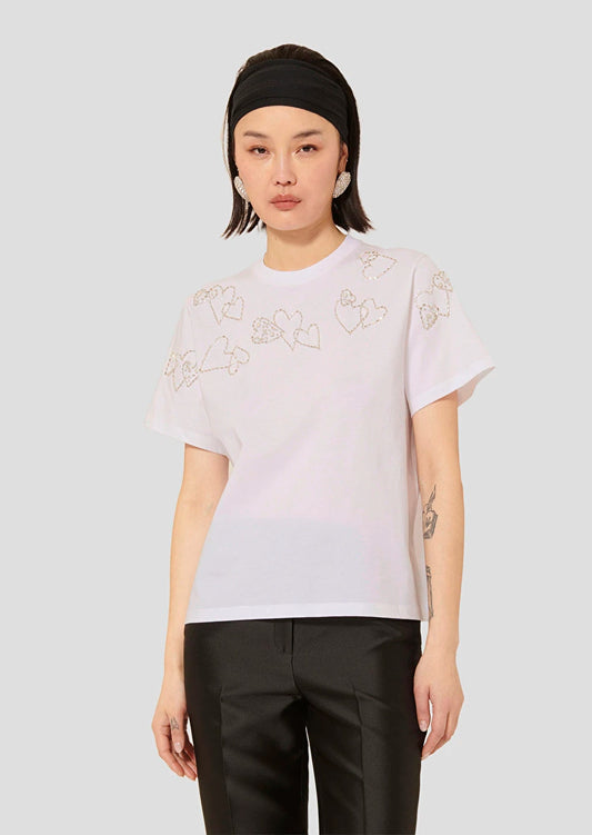 Taramour White Embrodiered Gem Jersey T-Shirt