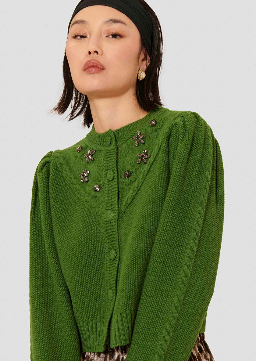 Gustave Cactus Green Merino Wool Cardigan