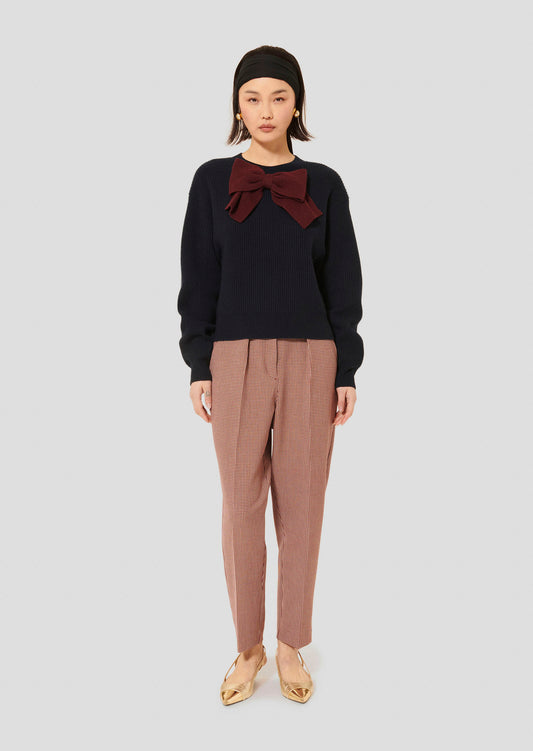 Tara Jarmon Phoebe Navy Sweater with Burgundy Bow