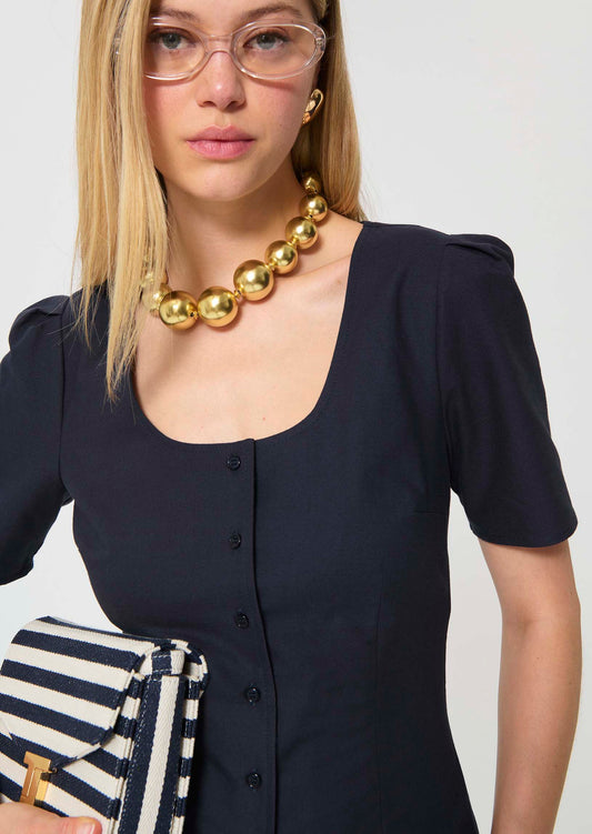 Tara Jarmon Camina Shirt Midnight Blue Popplin Cotton