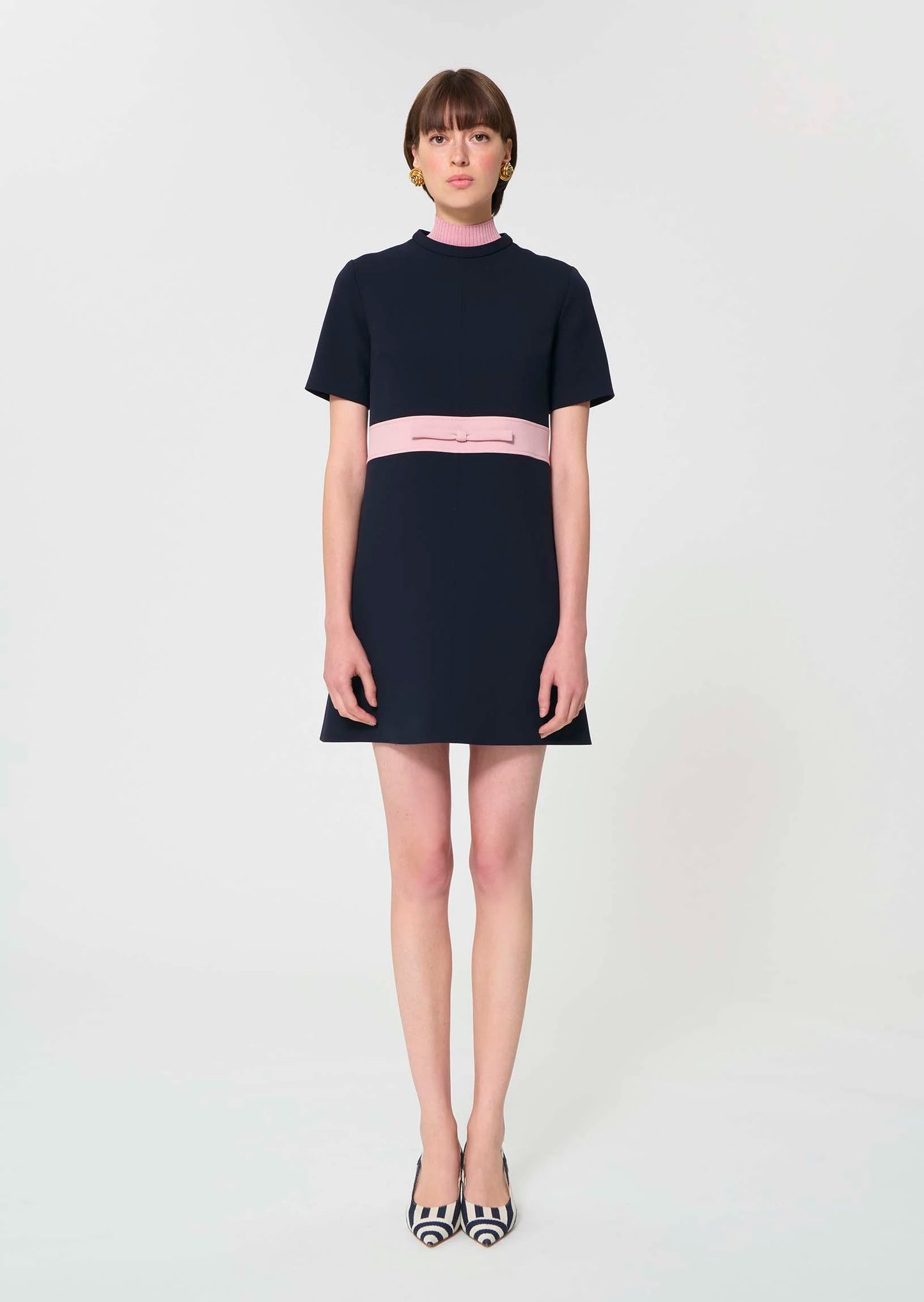 Tara Jarmon Royce Short Navy With Pink Bow Dress