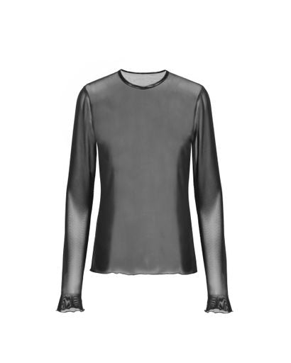 Beatrice B Black Tulle Fitted Round Neck Top